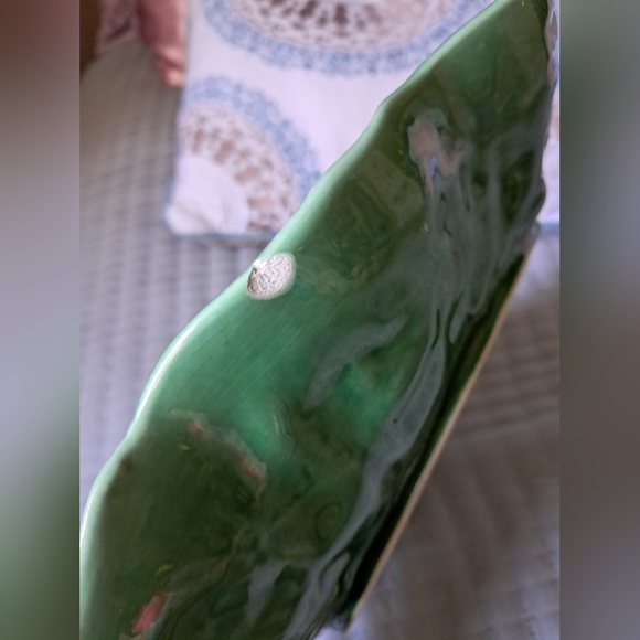 Vintage SECLA PORTUGAL Emerald Green Cabbage Serving Platter Attached Dip Bowl - Picture 6 of 15